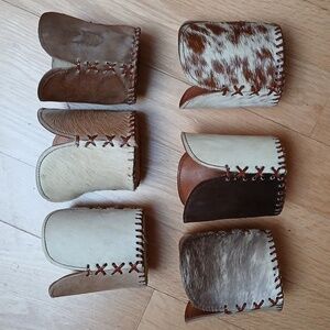 6 all Leather inner Cow Hide Outter Glass Holders-hand Made In BRASIL-Unused-